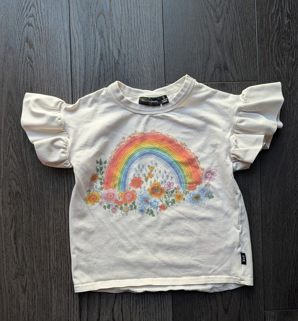 Rock your Kid Rainbows and Flowers T-Shirt, size 5